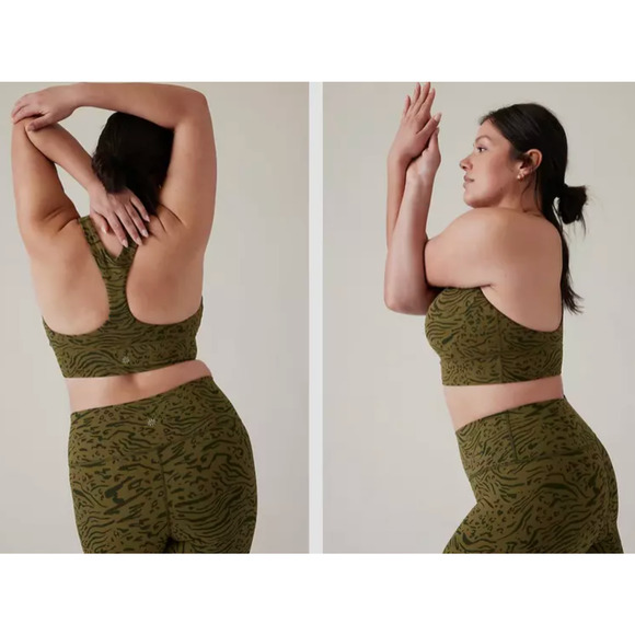 Athleta Transcend Plunge Sports Bra XLarge D-DD Nina Animal Print Olive NWT $59 - Picture 6 of 6